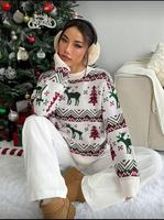 Herbst-Winter Retro Weihnachts pullover Elch Rot Weihnachts baum Illustration Mode Casual Strick Rundhals Winterkleid ung Kleidungs stück