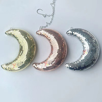 Boule miroir disco en verre, ornement suspendu réfléchissant en forme de croissant de lune pour fête disco
