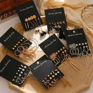 Nouvel ensemble de boucles d'oreilles créoles bohèmes géométriques en perles et cristaux pour femme, avec pampilles florales, cadeau de bijoux - Product Image 2