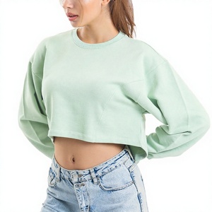 Sudaderas de Mujer Modernas y Elegantes con Forro, Corte Corto, Cuello Redondo, Transpirables, de Felpa, Manga Larga, Otoño, 100% Algodón - Product Image 3