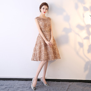 Women's Short Evening Gown Boat Neck A-Line Embroidered Organza Floral Print 3D Stereoscopic Patterns Banquet Hostess Dress - Product Image 1