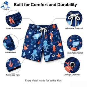Shorts de Baño para Niños Phayon, Diseño de <span class=keywords><strong>Pulpo</strong></span>, Protección UPF 50, Secado Rápido, Transpirables, 120g, Poliéster y Spandex, Cintura Elástica con Cordón Ajustable - Product Image 6