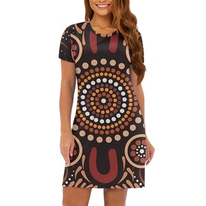 Estampado <span class=keywords><strong>aborigen</strong></span> <span class=keywords><strong>australiano</strong></span> Patrón de círculo azul oscuro Estampado personalizado Vestidos <span class=keywords><strong>Mujer</strong></span> Verano Suelto 2024 Vestido de <span class=keywords><strong>mujer</strong></span> Manga corta - Product Image 1