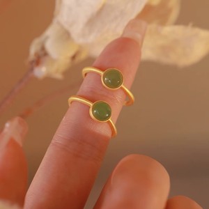 Hetian Jade Gold Plated Ring Round Bezel Setting Women's Fashion Jewelry Gift Index Finger Ring - Product Image 4