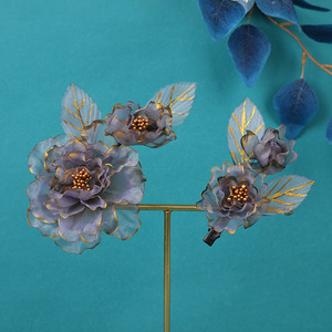 Nouvelle conception originale, faite à la main, ornée de dorures, coiffe Hanfu gris foncé, maquillage et accessoires, cheveux fleuris estampés à chaud - Product Image 1