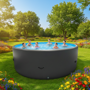 Elegante <span class=keywords><strong>Piscina</strong></span> Inflable Redonda, Acabado Mate Cepillado, Exterior Gris Claro e Interior Azul, Tecnología DWF Drop Stitch para Jardín Exterior - Product Image 5