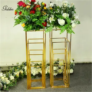 QSLH-A30 फूल स्टैंड Centerpiece आयत सोने शादी की मेज Centerpiece धातु फूल शादी की सजावट के लिए खड़े हो जाओ