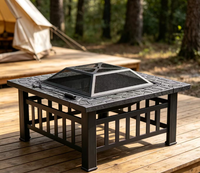 Grande table de foyer extérieure carrée en acier Corten pour 3 à 5 personnes, multifonctionnelle, chauffage, barbecue, sécurité des flammes, commande tactile, durable