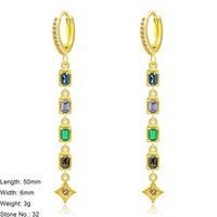 Boucles d'oreilles créoles pour femmes, bijoux de luxe en argent sterling 925 avec pierres CZ multicolores, bijoux fins, vente en gros