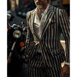 <span class=keywords><strong>Costume</strong></span> élégant personnalisé pour hommes, coupe ajustée, double boutonnage, rayé, grande taille, robe de mariée, vêtements de gentleman pour hommes, <span class=keywords><strong>costume</strong></span> deux pièces - Product Image 2