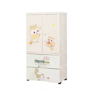 3 layers 4 layers 5 layers Baby cartoon printing two open doors clothes storage plastic 4 drawer cabinets cupboards for storage