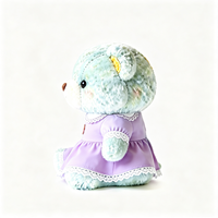 Adorable Ours en Peluche Vert Menthe Moelleux avec Robe Violette en Dentelle et Fleur, Style Doux, Vente en Gros
