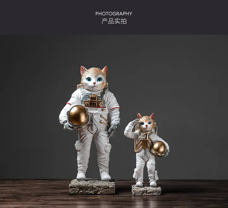 Nordic Creative Design Home Decor Cat Gift Resin Crafts Kawaii Resin Cat Statue Space Astronaut Astronaut Figurine Statue