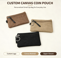 Dompet Kanvas Mini Jiusi dengan Resleting, Gantungan Kunci, Tempat Kartu Portabel, Dompet Koin Kecil dengan Lapisan Poliester untuk Unisex