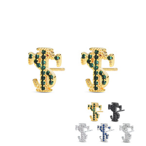 Stud Earrings Letter S Shape Micro Insert Zinc Alloy Sterling Silver Post Party Fashion Jewelry - Product Image 1
