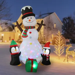 Rumah Pesta Pinguin Paket Hadiah Luar Ruangan Lampu Kaleidoskop Manusia Salju Besar Tiup Manusia Salju untuk Natal