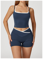 Vêtements de sport pour femmes, ensembles de yoga et de fitness 2 pièces, vêtements de fitness, couleur contrastée, taille en forme de V, leggings de yoga, tenue pour femmes