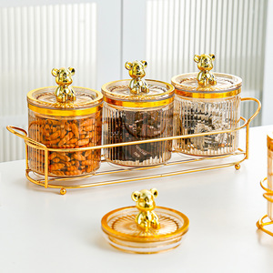 Bocaux de conservation alimentaire en plastique ambré avec couvercle en forme d'ours doré, forme cylindrique, ensemble de contenants hermétiques pour la cuisine, pour céréales et en-cas - Product Image 3