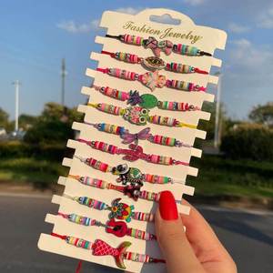 12 pz/set bohemien multicolore braccialetto gioielli Set etnico casuale morbido argilla frutta perline animale per le donne gioielli regali di compleanno - Product Image 1