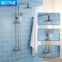 En stock Chrome pluie rond laiton salle de bain ensembles de douche système douche mélangeur eau chaude et froide salle de bain