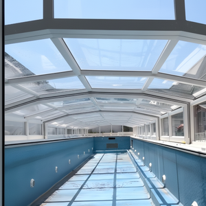 Dôme <span class=keywords><strong>de</strong></span> piscine motorisé rétractable avec couverture rigide et véranda mobile <span class=keywords><strong>en</strong></span> verre, doté d'une télécommande et d'une étanchéité résistante aux intempéries - Product Image 1