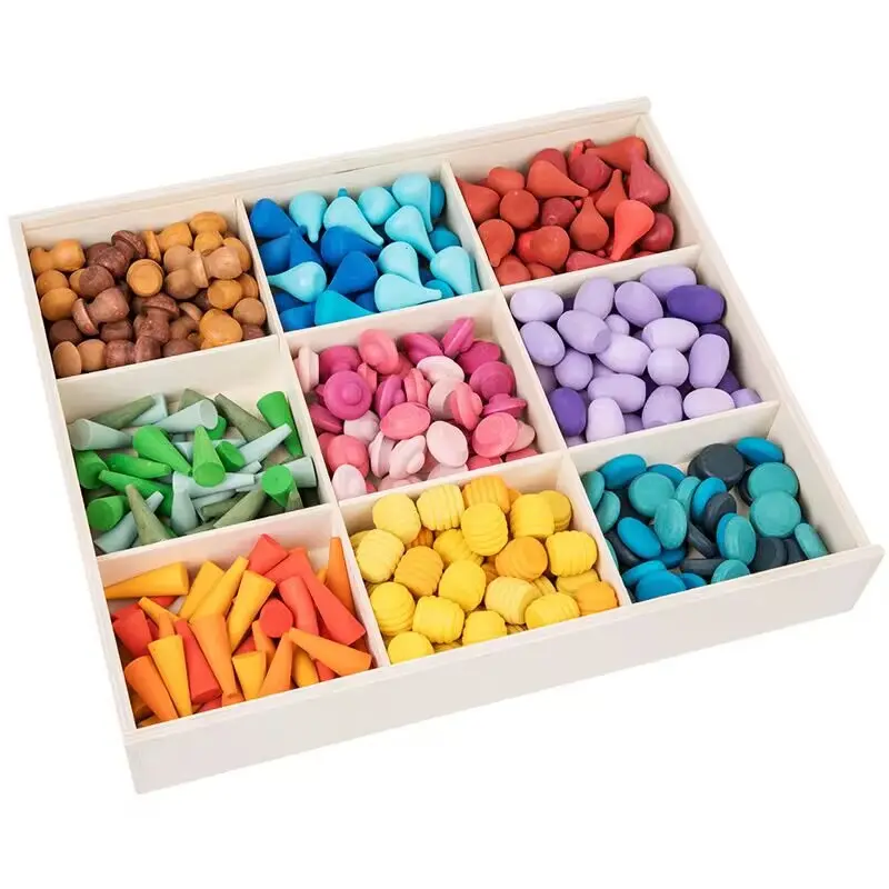 Eğitim duyusal oyun oyuncaklar gökkuşağı Mandala gevşek parçaları gökkuşağı renk blokları Set