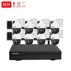 FOSVISION 8CH CCTV Camera Outdoor 2 Way Audio Wifi Wireless Security Surveillance System with Solar Panel 4MP NVR Kit P2p Video