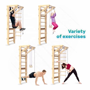 Équipement de gym à domicile : Ensemble d'échelle suédoise en bois avec barre de traction, anneaux de gymnastique et échelle à cordes pour adultes et enfants - Product Image 4