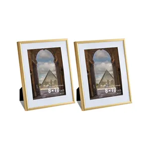 8x10inch Picture Frame Brushed Brass Modern Simple Thin Aluminum Alloy Metal Photo Frame for Tabletop and Wall Collage