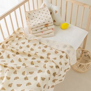 Haute qualité bébé couette 4 couches confortable Lion ours Swaddle bébé blanc mousseline couverture de couchage mousseline Swaddle couvertures pour bébé - Product Image 6
