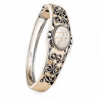 Bracelet jonc vintage bohème avec cabochon ovale, turquoise ou blanc, motif ajouré en spirale, bijoux de mode western pour femme