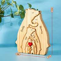 Casse-tête d'art en bois personnalisé, puzzle d'ours de famille avec des cadeaux d'anniversaire en bois décoratifs de réchauffement de maison d'amour de coeur