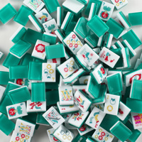 Jeu de tuiles de Mahjong en gros, bleu violet, logo personnalisé, Oh My Fair, tuiles de Mahjong américaines à 4 couches avec confettis pour table de jeu