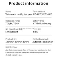 Testeur numérique de qualité de l'eau pure rechargeable 3 en 1 TDS EC pour piscine à poissons avec fonction vocale
