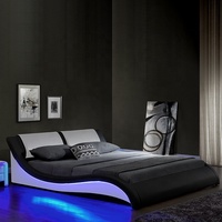 Lit LED Willsoon Moderne Rembourré en Cuir, Taille Queen/King, avec Lumière LED et Cadre de Lit Ondulé pour Chambre à Coucher