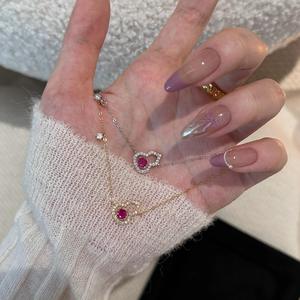 Collar de Plata de Ley S925 con Diamante en Forma de Gota de Agua Rojo Rosa, Diseño de Nicho de Alta Gama, Cadena para Clavícula, Estilo Dulce y Elegante - Product Image 2