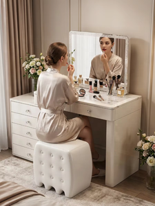 Toeletta Moderna con Specchio LED a 3 Colori e 7 Cassetti, Tavolo da Trucco <span class=keywords><strong>per</strong></span> Camera da Letto <span class=keywords><strong>per</strong></span> Ragazze e Donne - Product Image 6