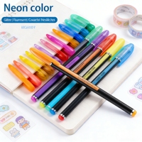 Stylos gel scintillants en plastique aux couleurs néon vives, 12 pièces, 1,0 mm, fluorescent/gouache/métallique, stylos promotionnels pour l'art, artisanat, papeterie mignonne