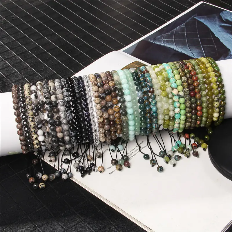 Bracelet en pierres précieuses mignonnes de 6mm pour femmes et hommes, perles faites à la main, à lacets, fermé, vente en gros, Bracelet de Yoga à la mode