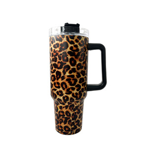 DD1744 Leopard 40 oz Classic Stainless Steel Travel <b>Mug</b> with Handle and Straw Vacuum Insulated 5 Colors - Product Image 5