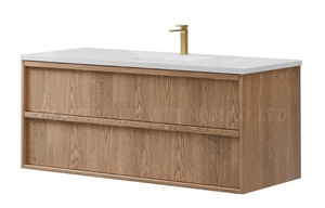 Modern Luxury Solid Wood Waterproof Hotel Use Bathroom Vanity <b>Wall</b>-<b>Mounted</b> <b>Cabinet</b> with Porcelain Basin - Product Image 2