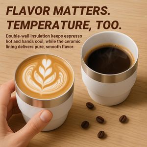 Taza de Espresso Pequeña Cafezi de 4 oz, con Revestimiento Cerámico, Acero Inoxidable 18/8, Doble Pared, Aislamiento al Vacío, Apilable, Apta para Lavavajillas - Product Image 4