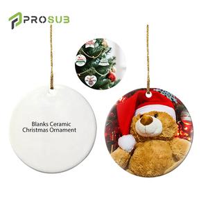Prosub Atacado Enfeite de Natal de Cerâmica em Branco para Sublimação Redondo com Logo Personalizado de Dupla Face Ornamento de Natal para Sublimação - Product Image 1