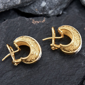 Orecchini a polsino a forma di C intagliati per donna, bicolore, vintage, per uso quotidiano, accessori per l'orecchio - Product Image 3