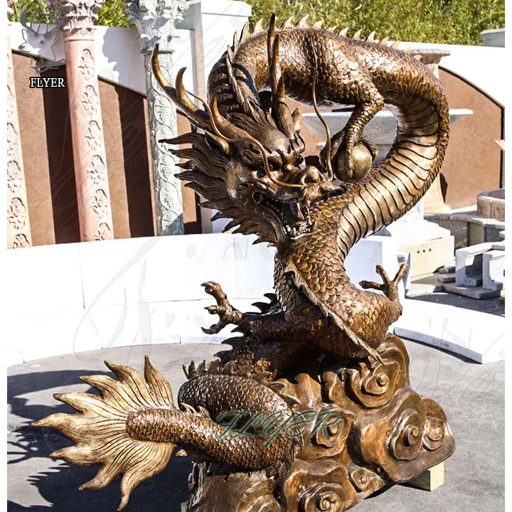 Patung naga perunggu Tiongkok besar kustom pabrik patung hewan perunggu ukuran hidup desain jelas