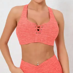 Vente en gros de soutien-gorge de yoga et de gym personnalisé pour femmes, coussinets de soutien amovibles pour athlétisme, soutien-gorge de sport à lacets fixes