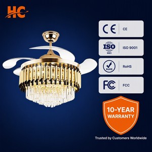 42 Inch Crystal Chandelier <b>Ceiling</b> <b>Fan</b> with Light - Gold Fandelier 4 Retractable Blades <b>Remote</b> <b>Control</b> for Living Room Dining - Product Image 5