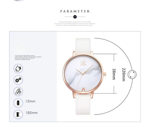 Reloj de cuarzo elegante y sencillo para mujer, esfera con patrón de mármol, correa de cuero, diseño minimalista, informal, con manecillas únicas - Product Image 6