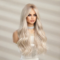 Perruque longue bouclée de 26 pouces, style européen et américain, dégradé blond platine, pour femme, cheveux naturels, grandes ondulations, perruque complète 180%