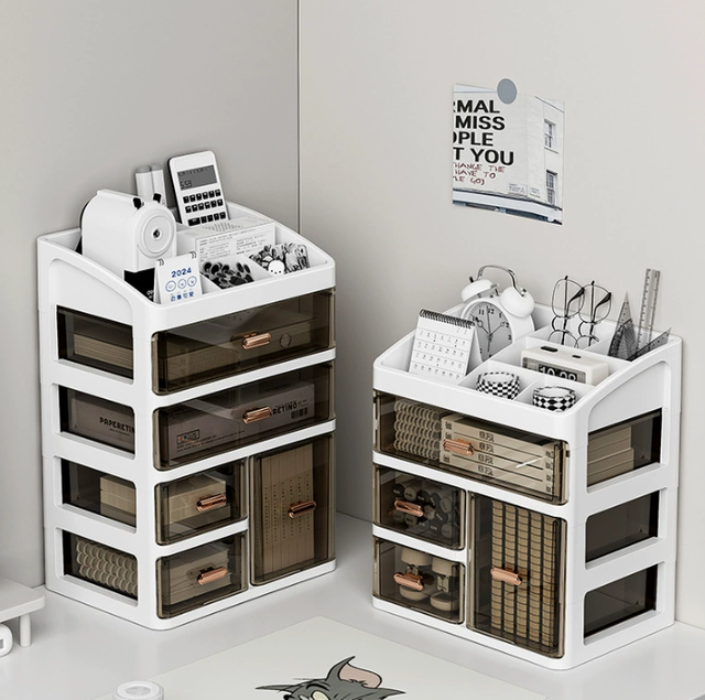Modern Transparent Cosmetics Jewelry Small Cabinet Office Desktop Drawer Plastic Multi-layer Portable Storage Box